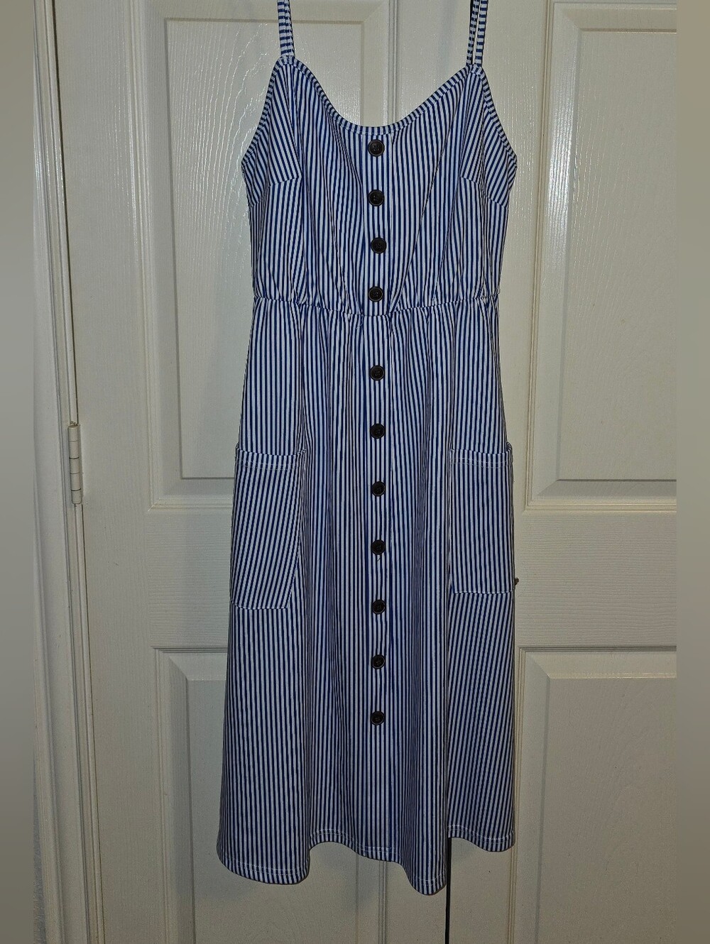 Blue and White Striped Button-Front Sundress - Large